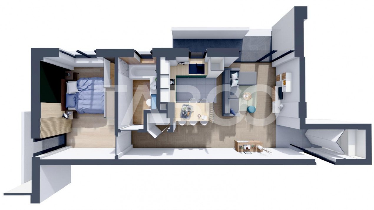 Apartament 2 camare 2 balcoane 54 mpu  loc de parcare inclus 