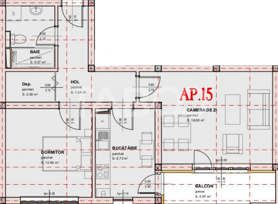 Apartament 2 camere de vanzare balcon loc parcare orientare sudica
