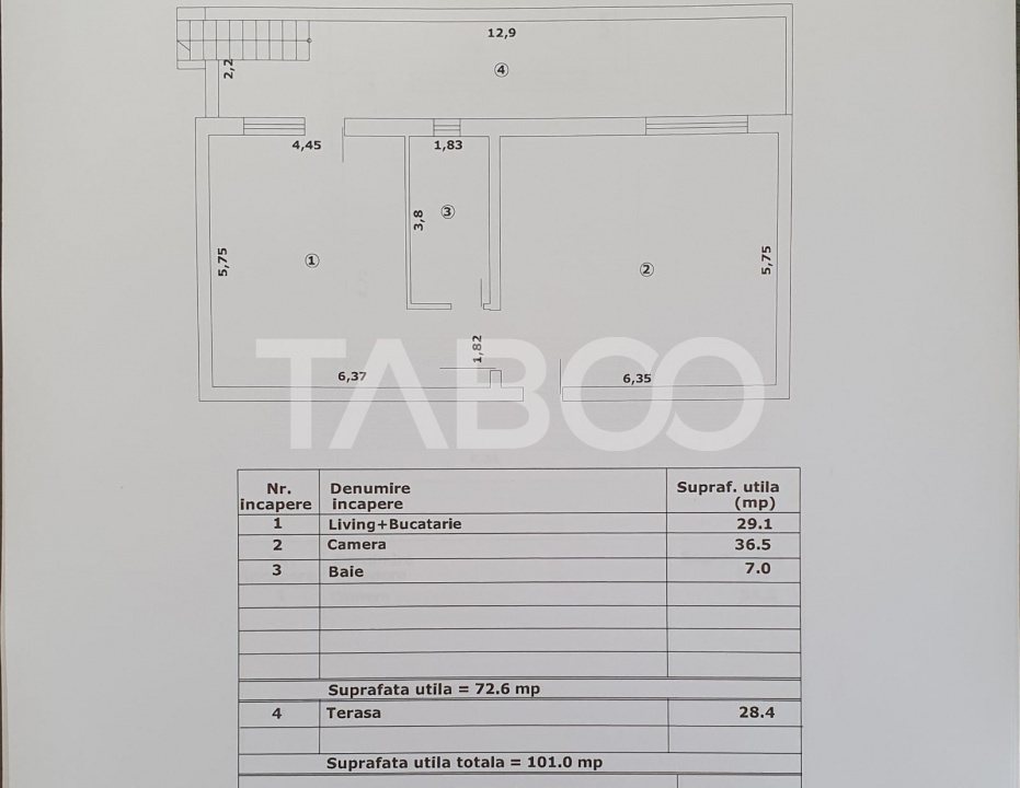 Apartament 2 camere decomandat 73 mp utili + terasa 28 mp nou 2025 