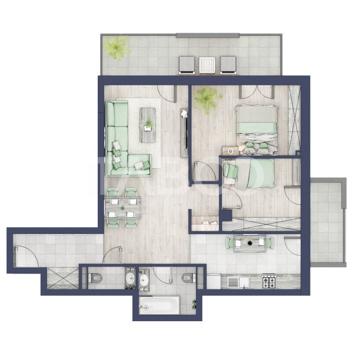 Apartament 3 camere 2 bai bloc cu lift 70 mpu orientare SV Turnisor