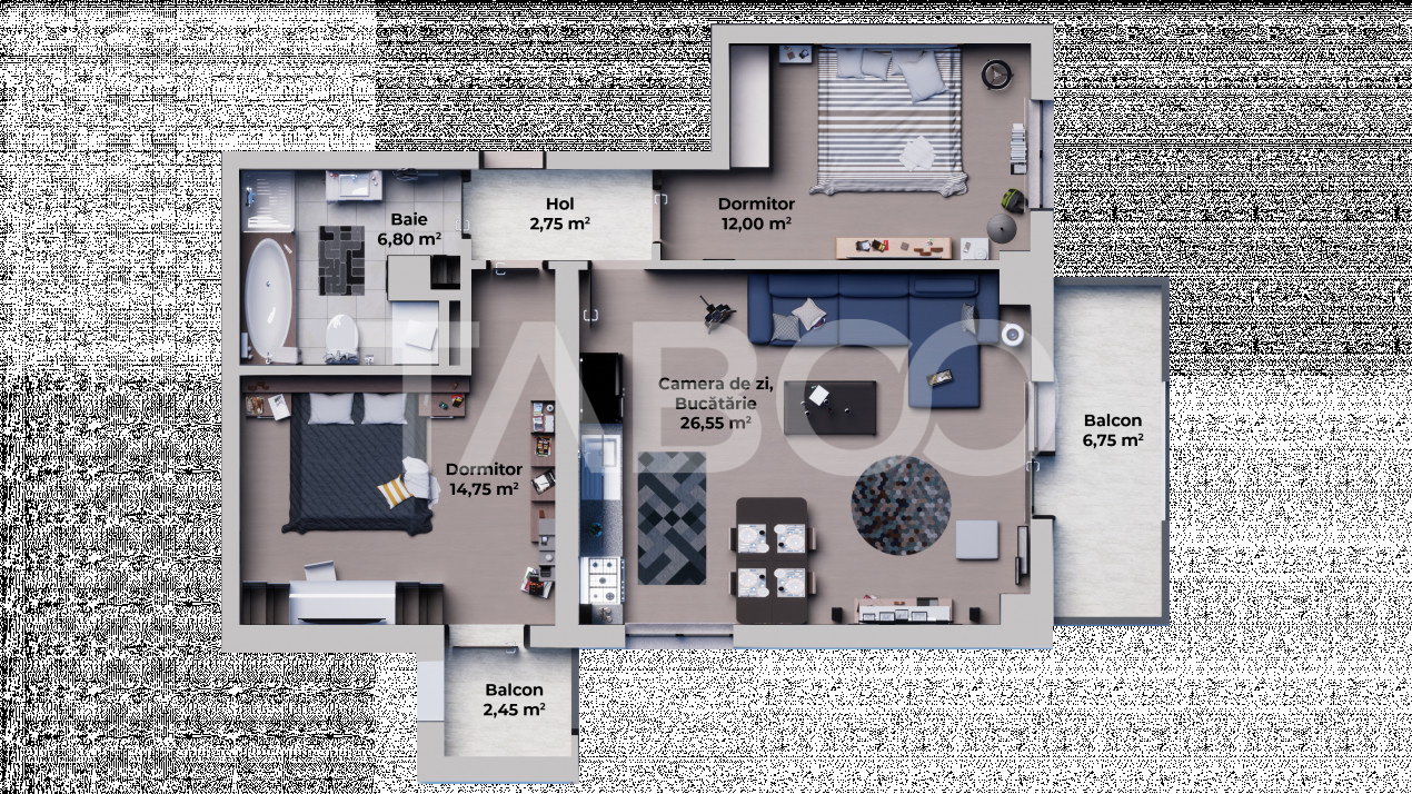 Apartament 3 camere cu loc de parcare si 2 blacoane etaj intermediar