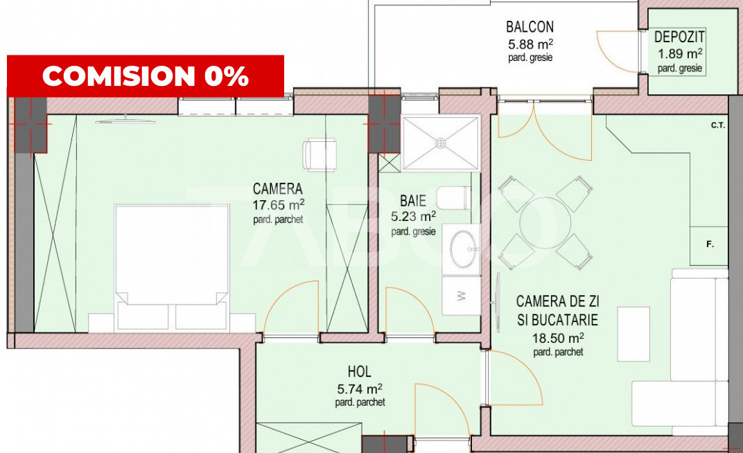Apartament 49 mpu cu 2 camere si balcon etaj parter Doamna Stanca