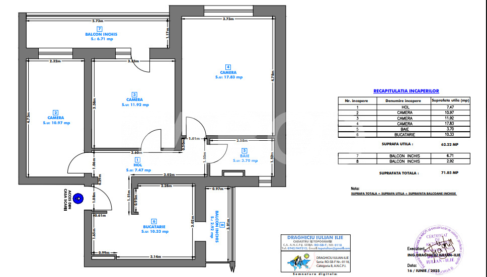 Apartament 62 mp 3 camere etaj 3 balcon pivnita Piata Noua Cisnadie