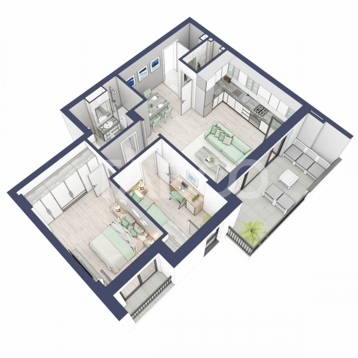 Apartament 63 mp utili 3 camere 2 bai gradina parter inalt Turnisor