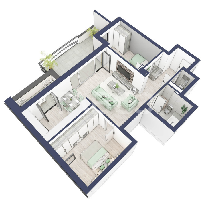 Apartament 66 mp utili 3 camere 2 bai etaj 3 in bloc cu lift Turnisor in Sibiu - Afinelor