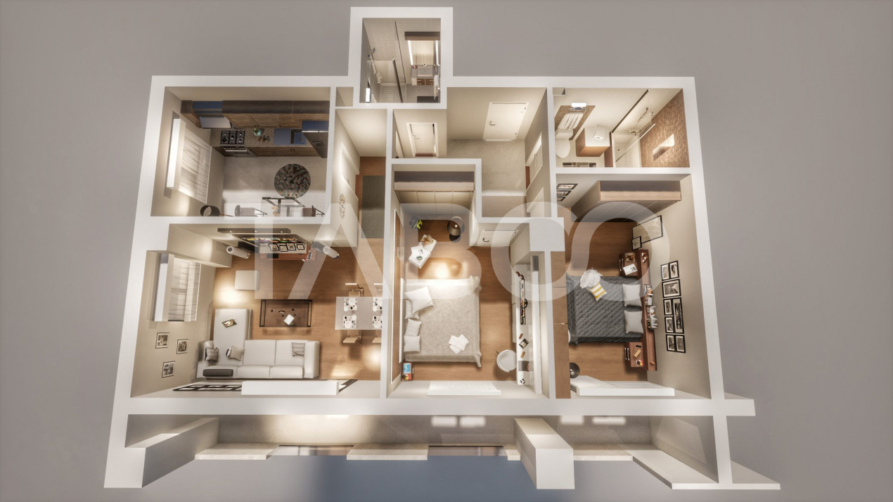 Apartament cu 3 camere 2 bai si 2 balcoane - finalizat si intabulat