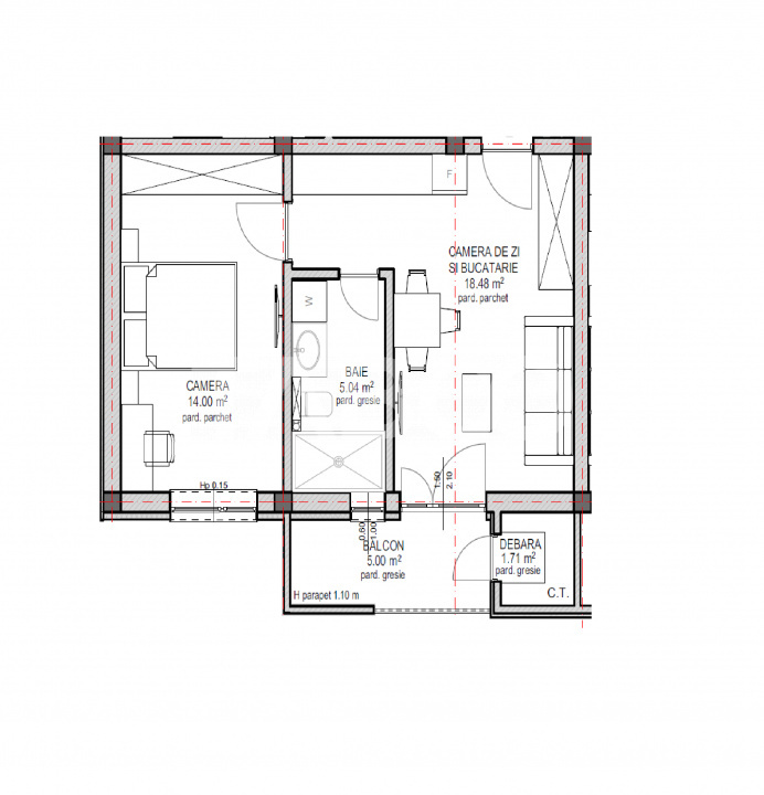 Apartament cu gradina 2 camere 39 mp balcon parcare bloc cu lift