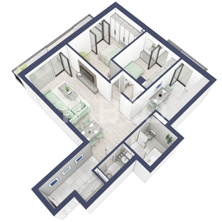 Apartament cu orientare SV 70 mpu 3 camere 2 bai bloc cu lift Turnisor