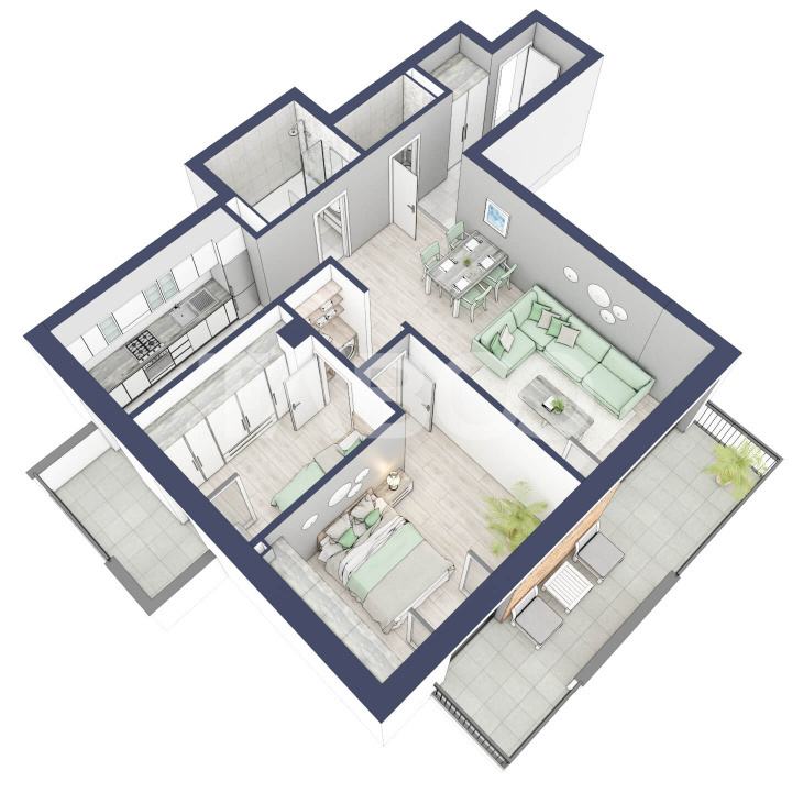 Apartament cu orientare SV 70 mpu 3 camere 2 bai bloc cu lift Turnisor