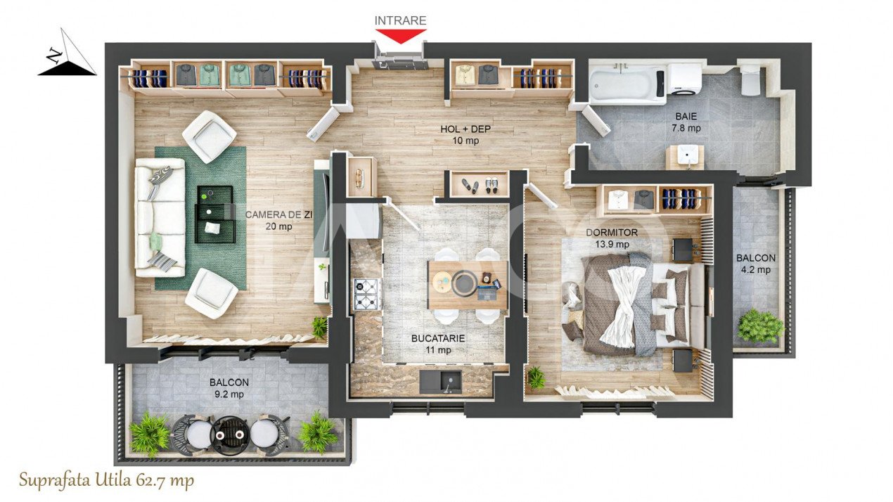 Apartament de 63 mpu 2 camere 2 balcoane ANSAMBLU REZIDENTIAL NOU 2024 in Sibiu - Aleea Streiu