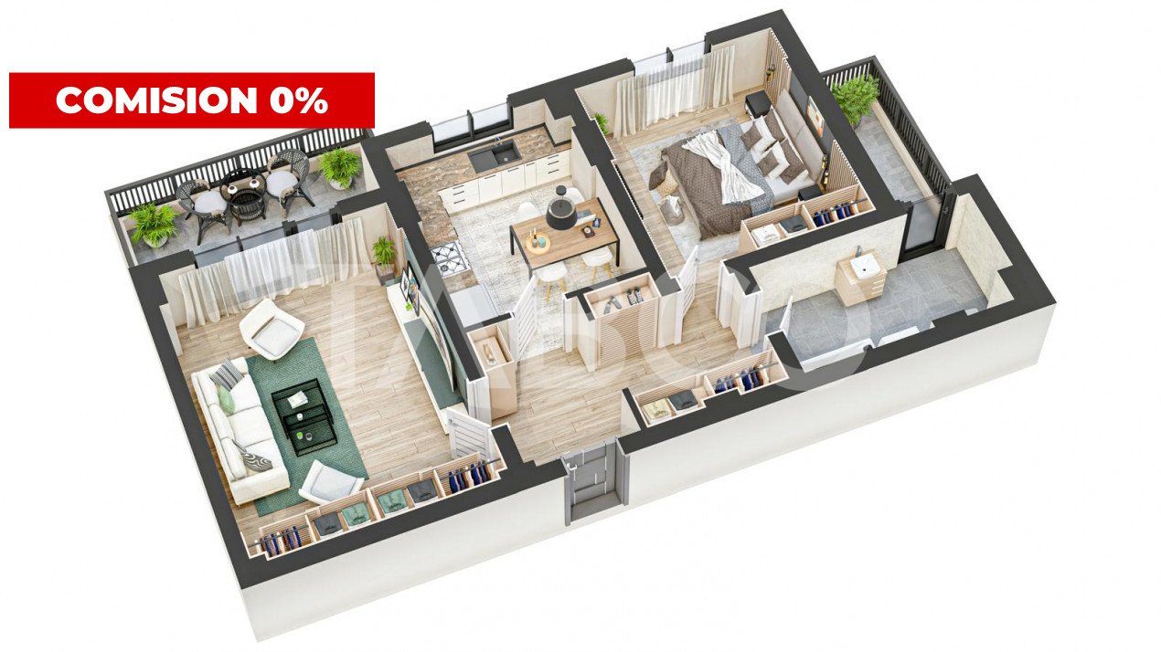 Apartament de 64 mpu cu 2 camere decomandate si 2 balcoane in SIBIU in Sibiu - Aleea Streiu