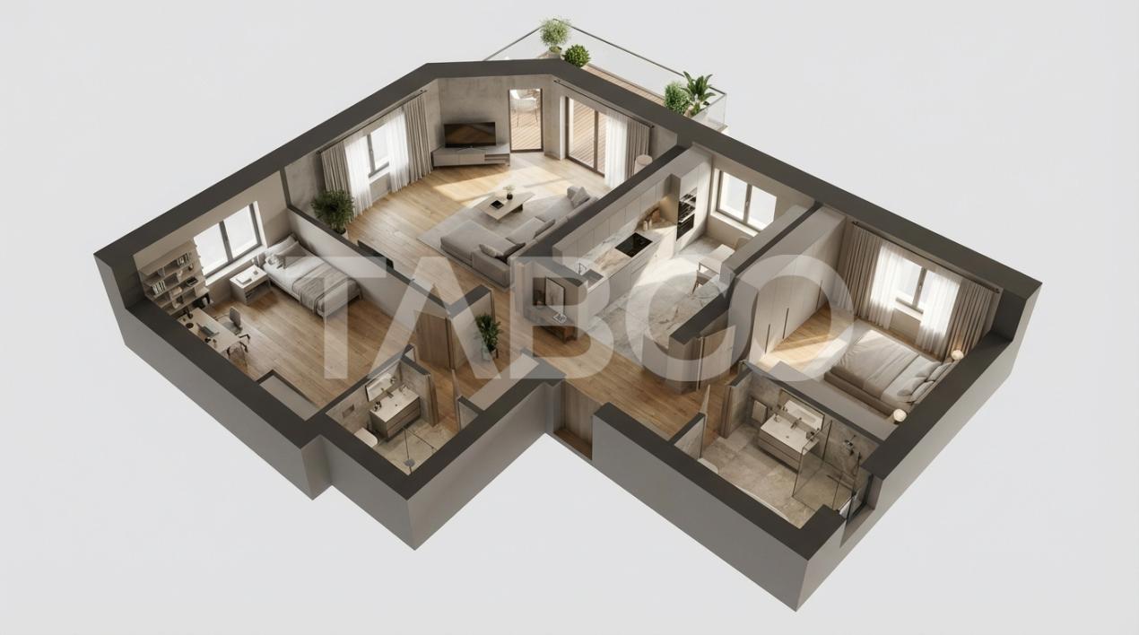 Apartament de vanzare 64mp 3 camere decomandate si balcon Turnisor 