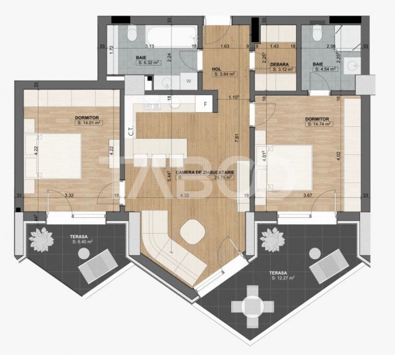 Apartament de vanzare cu 3 camere 2 balcoane 2 bai loc parcare Sibiu