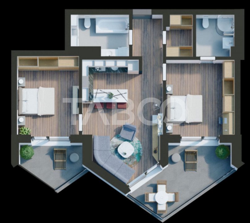 Apartament de vanzare cu 3 camere 2 balcoane 2 bai loc parcare Sibiu