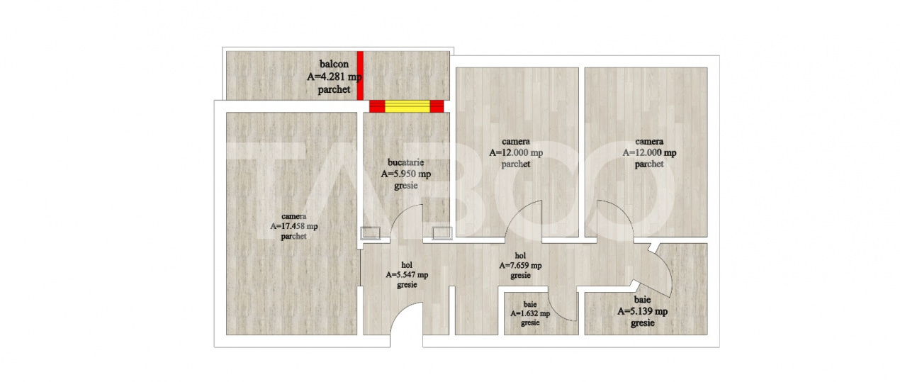 Apartament decomandat 3 camere 2 bai 73 mp balcon Mihai Viteazul Sibiu