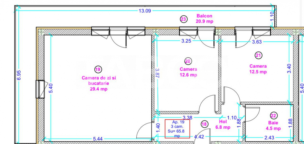 Apartament decomandat 3 camere 66 mp balcon 21 mp loc parcare inclus