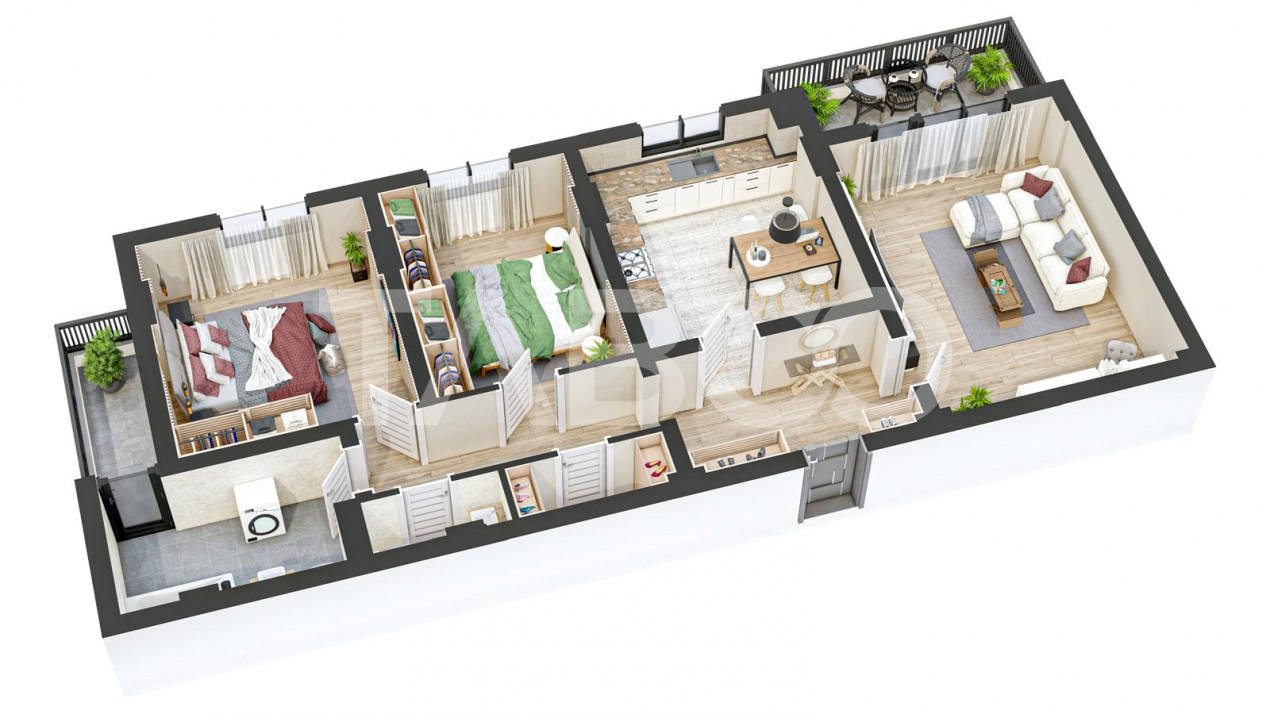 Apartament decomandat 82 mpu 3 camere 2 bai 2 balcoane Rahovei Sibiu