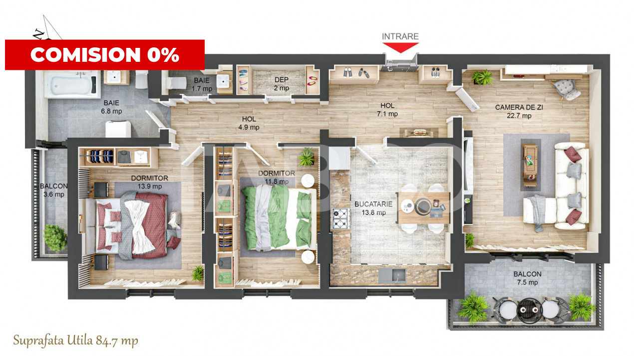 Apartament decomandat cu 3 camere 85 mpu 2 balcoane 2 bai Rahovei