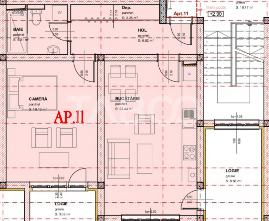 Apartament decomandat de vanzare 52 mpu 2 camere 2 logii loc parcare