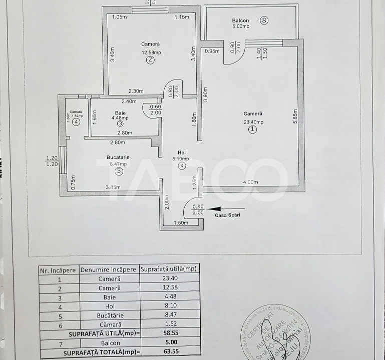 Apartament decomandat de vanzare 59 utili balcon pod zona Dioda Sibiu