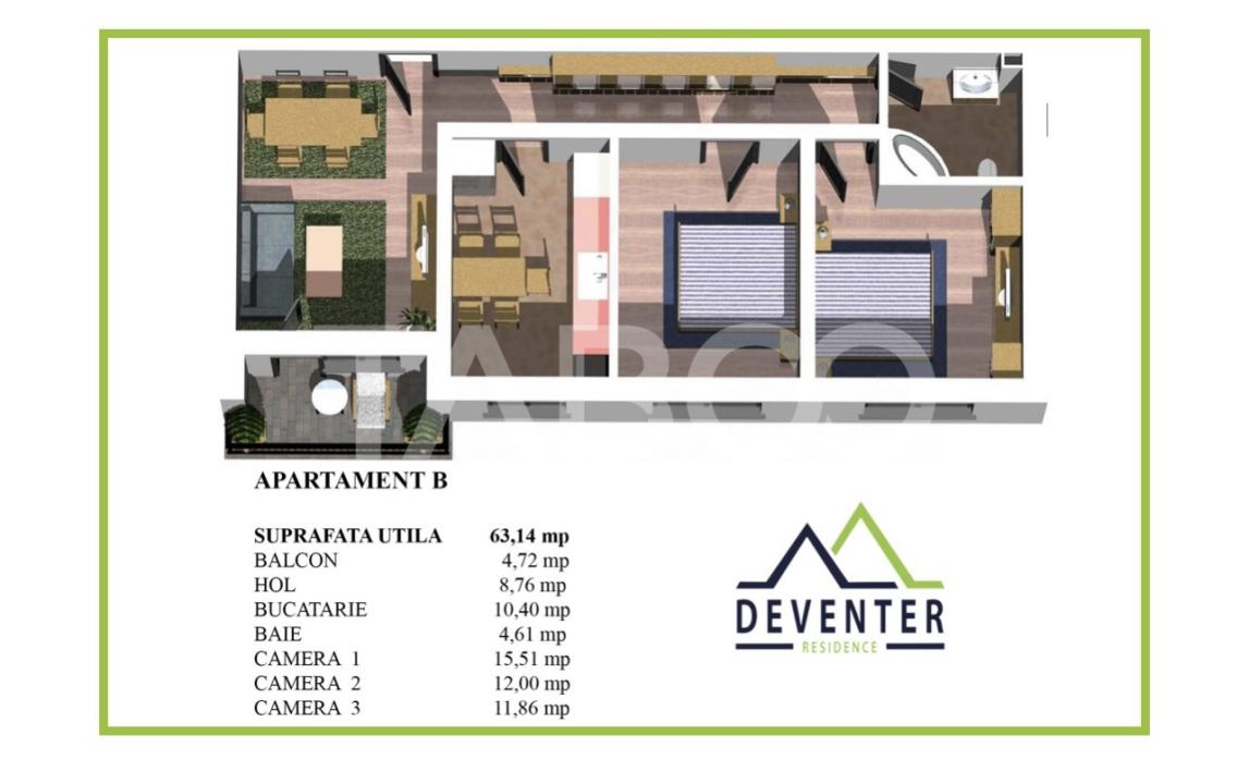 Apartament decomandat la parter 3 camere balcon Cartier Arhitectilor