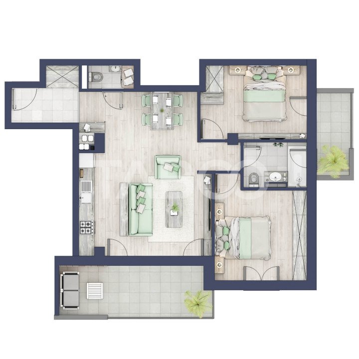 Apartament etaj 1 cu 3 camere 2 bai terasa boxa si parcare subterana