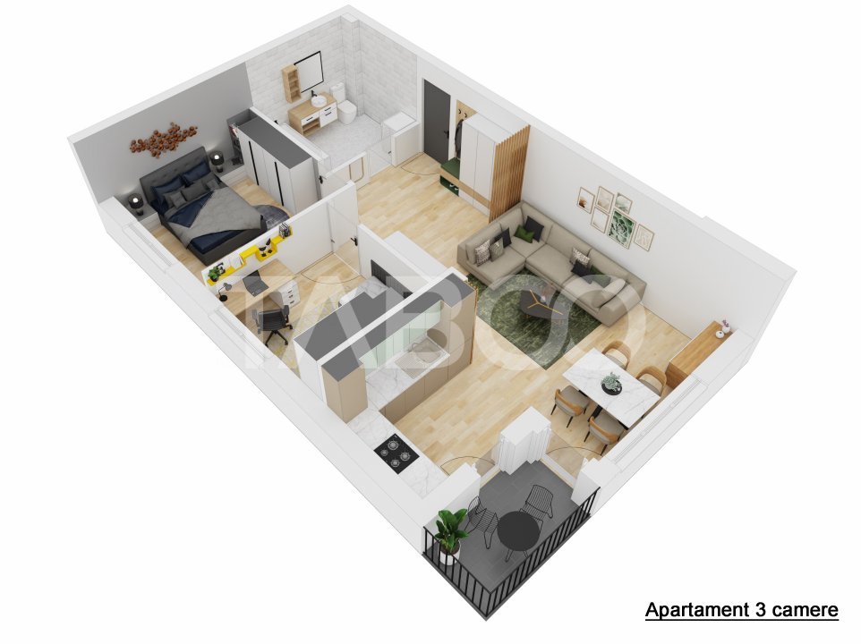 Apartament ETAJ INTERMEDIAR 3 camere 66 mpu balcon zona Doamna Stanca