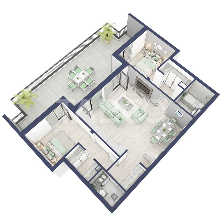 Apartament etaj retras 74mpu 3camere terasa 46mp bloc cu lift Turnisor