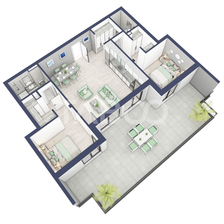 Apartament etaj retras 74mpu 3camere terasa 46mp bloc cu lift Turnisor
