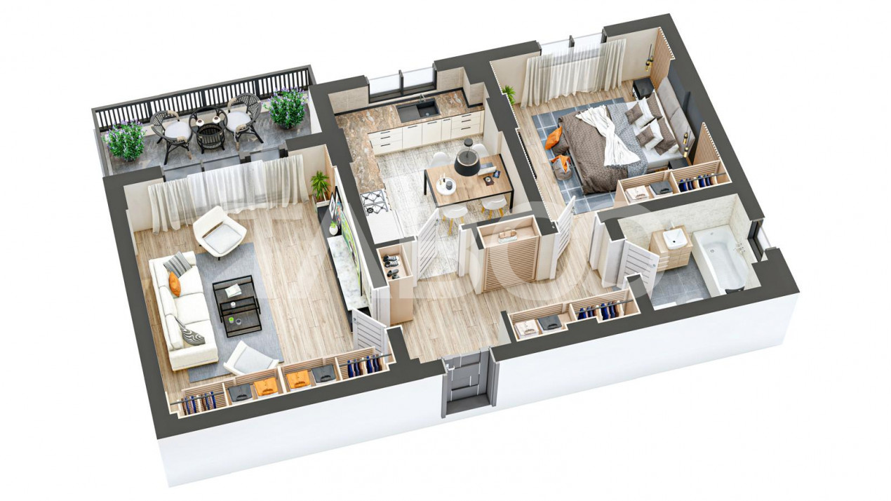 Apartament mobilat utilat decomandat 2 camere 60 mpu balcon Sibiu