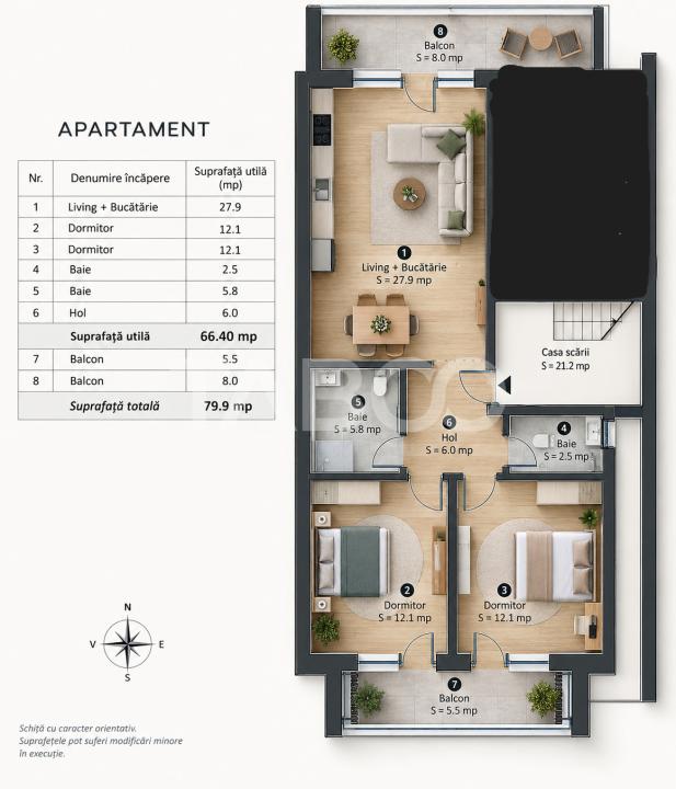 Apartament modern 3 camere 2 balcoane 2 locuri de parcare 66m Selimbar