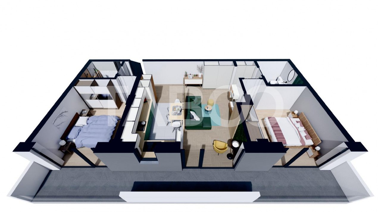 Apartament zona Terezian Sibiu 3 camere 69 mpu balcon 17 mp 2 bai 
