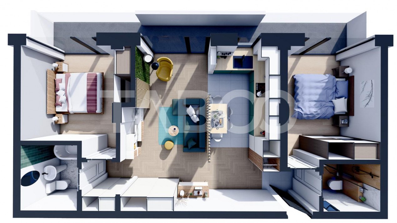 Apartament zona Terezian Sibiu 3 camere 69 mpu balcon 17 mp 2 bai 