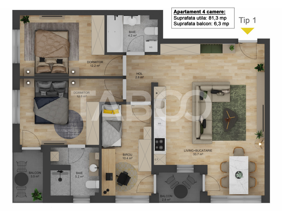 COMISION 0% Apartament 4 camere 81 mp LOC PARCARE zona Doamna Stanca in Sibiu - Doamna Stanca