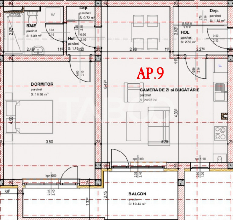 COMISION 0 -Apartament de vanzare 61 mpu 2 camere balcon orientare S