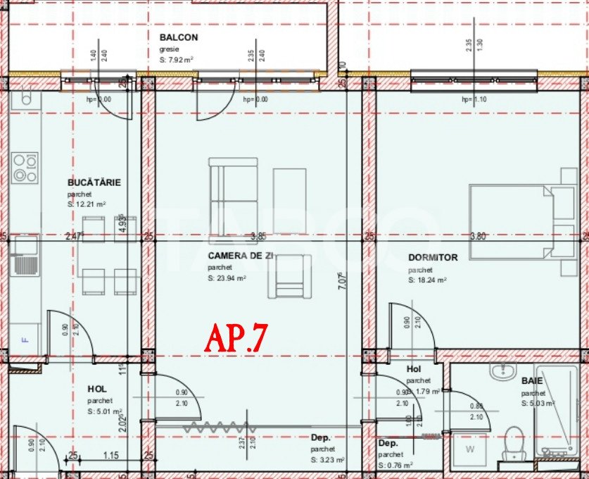 COMISION 0-Apartament de vanzare decomandat 2 camere 71 mpu balcon