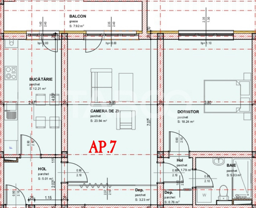 COMISION 0 - Apartament decomandat 2 camere 71 mpu  de vanzare balcon