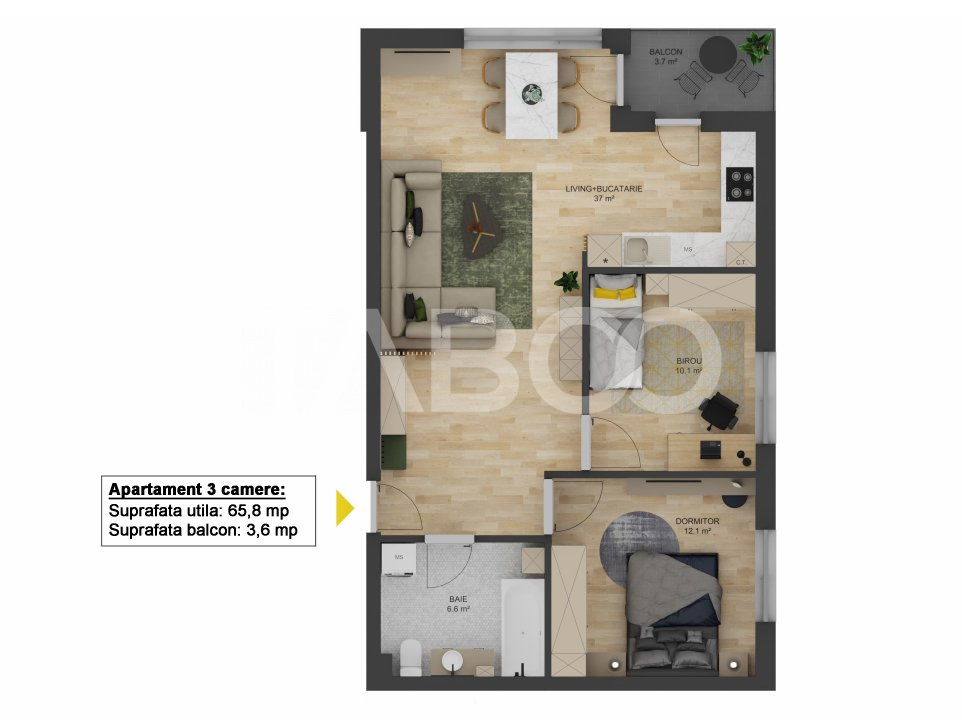 COMISION ZERO-Apartament 3 camere 66 mpu balcon Doamna Stanca Sibiu