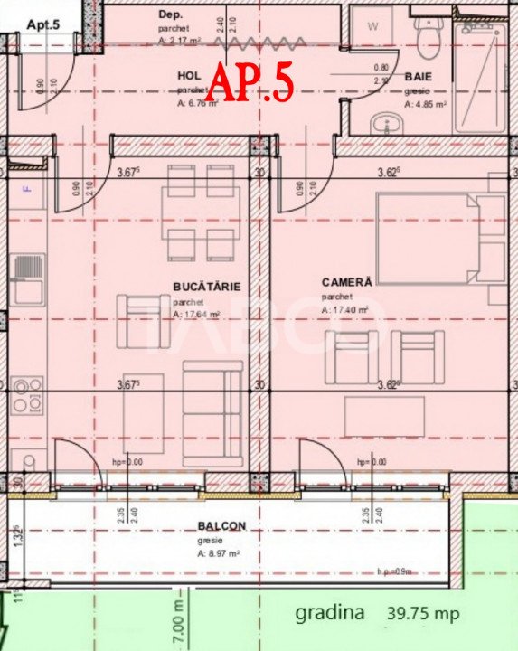 Garsoniera de vanzare 50 mpu balcon loc de parcare gradina 40 mpu