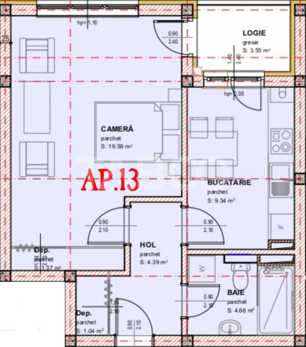 Garsoniera de vanzare decomandata 41 mpu balcon loc parcare Selimbar