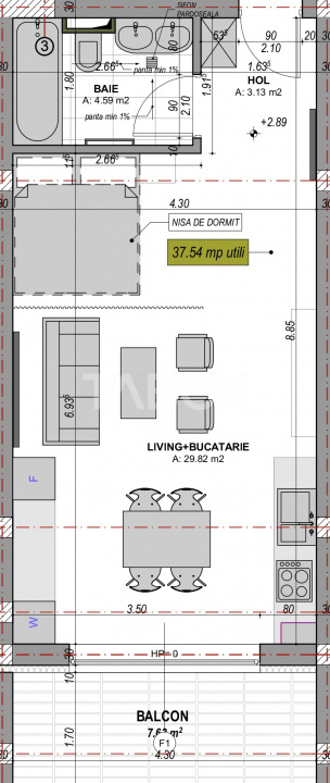 Garsoniera decomandata de vanzare 38 mpu balcon 8 mp loc parcare Sibiu