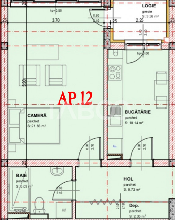 Garsoniera decomandata de vanzare 47 mpu balcon loc parcare Selimbar