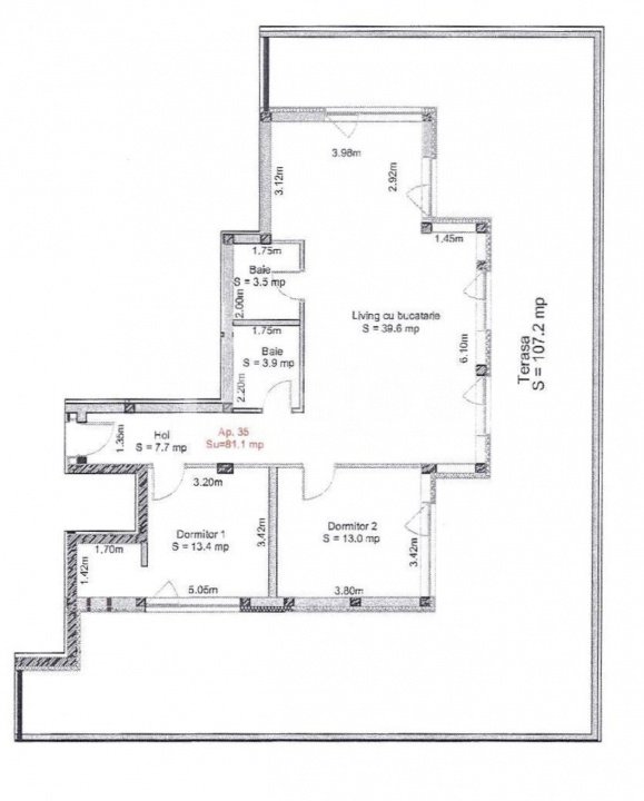 Penthouse 3 camere 2 bai 81 mp utili terasa 107 mp Turnisor