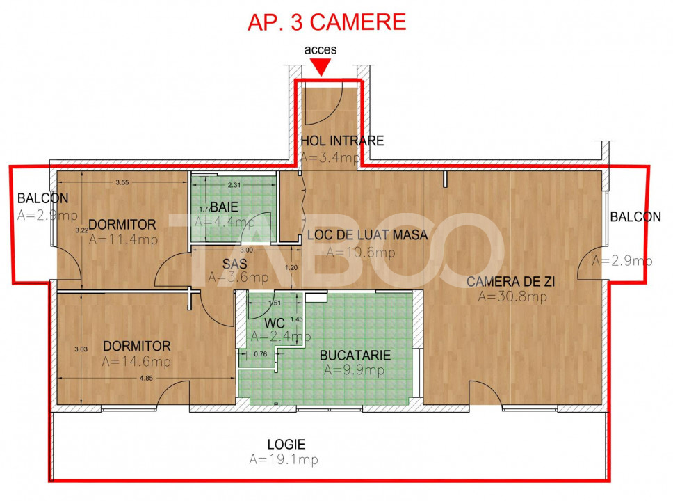 Prima inchiriere-Apartament 3 camere 93 mp 3 balcoane etaj 1 Rahovei
