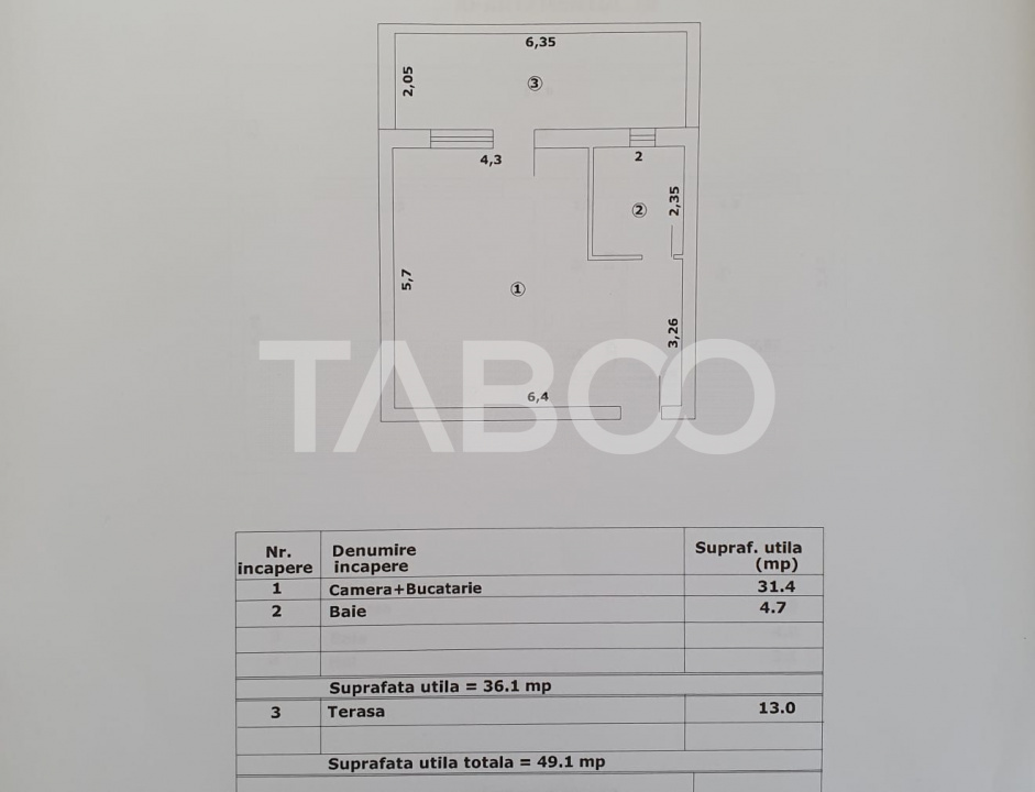 Studio de vanzare 36 mp util + terasa 13 mp finalizata 01 octombrie