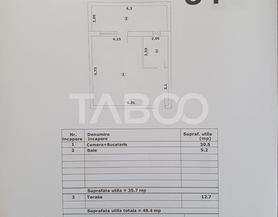 Studio in suprafata de 36 mp +  terasa nou finisaje premium